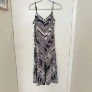 GAP Navy and White Striped V-Neck Midi Dress